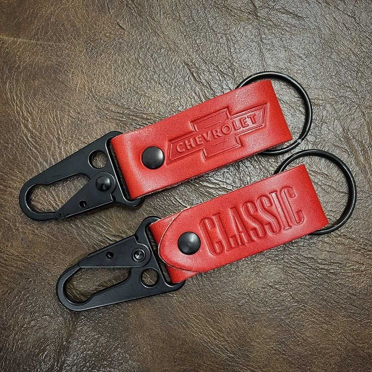 RED Leather Chevy keychains
