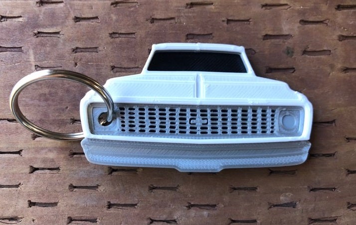 3D Printed 1971–1972 Truck Keychain Front View Ready To Paint