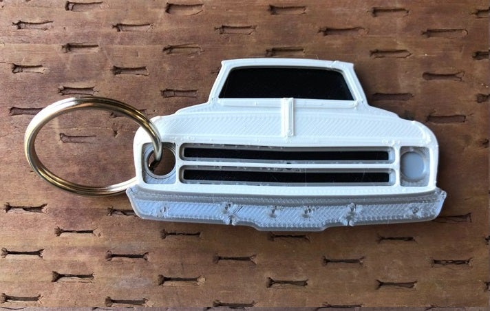 3D Printed 1967–1968 Truck Keychain Front View Ready To Paint