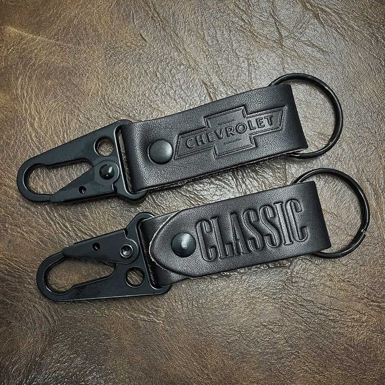 BLACK Leather Chevy keychains