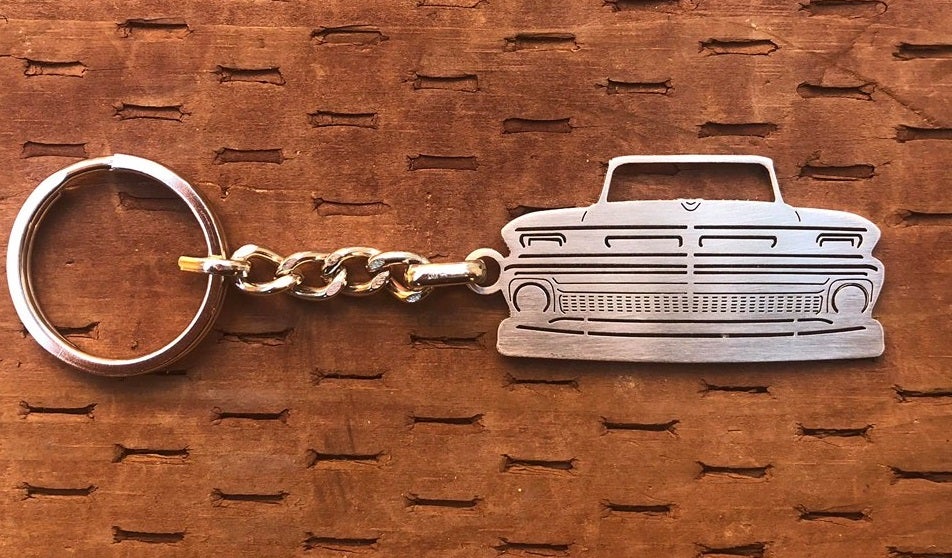 First generation C10 1960–1966 Stainless Steel Truck Keychain Front View