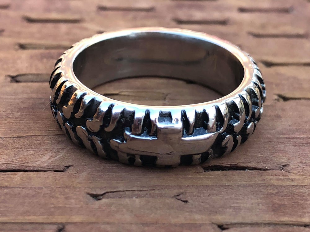 Chevrolet Tire Tread Grooved Titanium Stainless Steel Ring